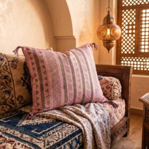Pink Cactus Silk Pillow 54×40 cm – handmade in Morocco