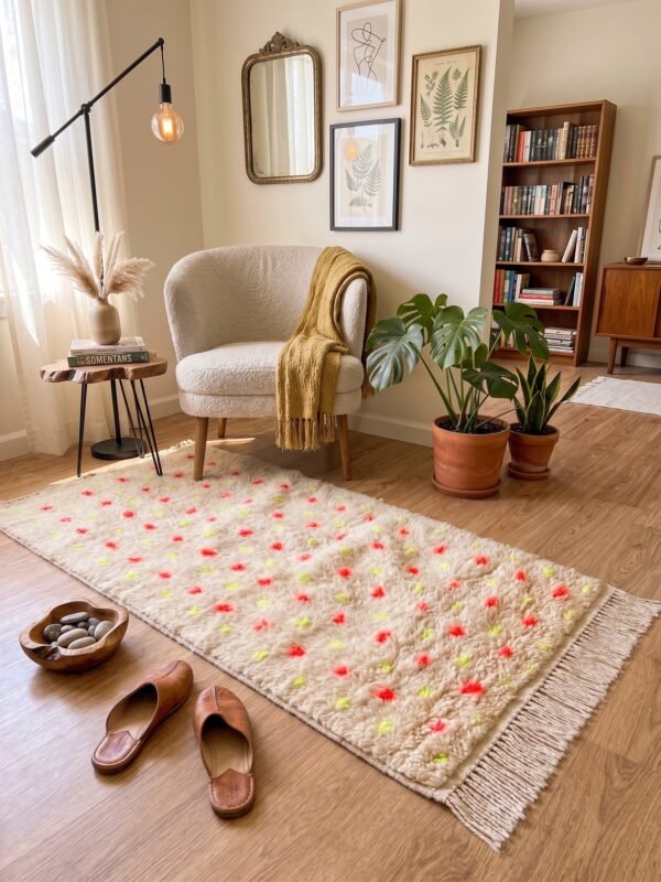 Dotted Beni Ourain Rug 145×77 cm – handmade Moroccan wool rug
