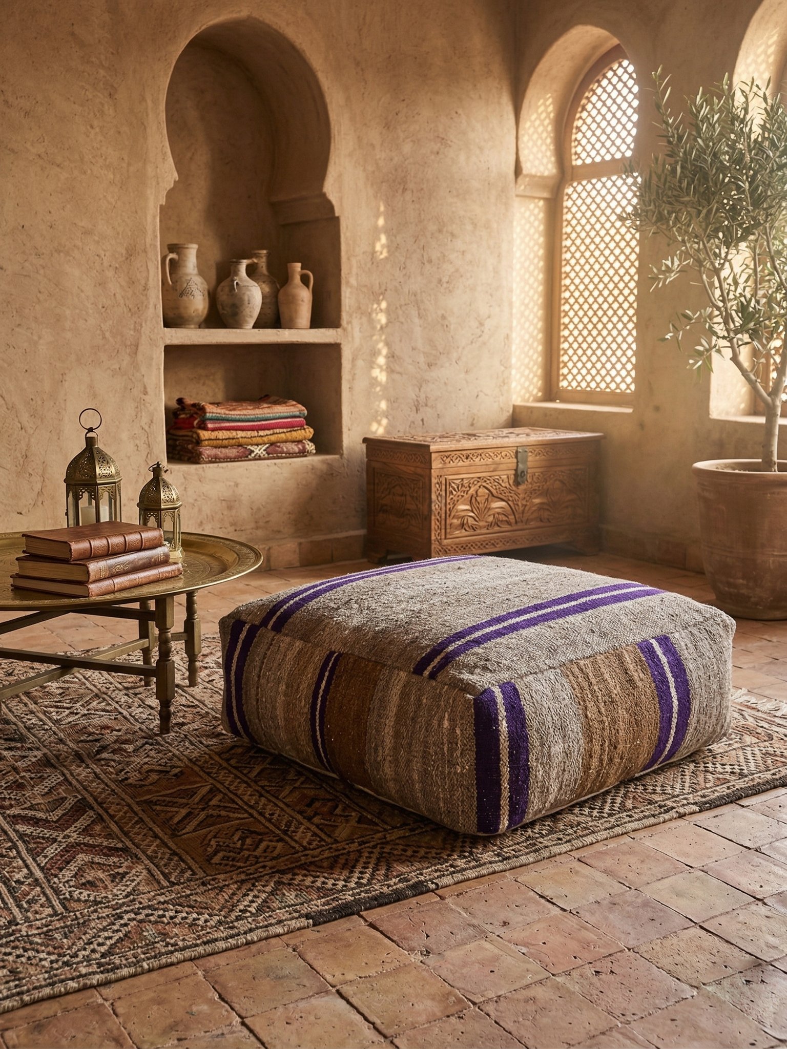 wool moroccan poof