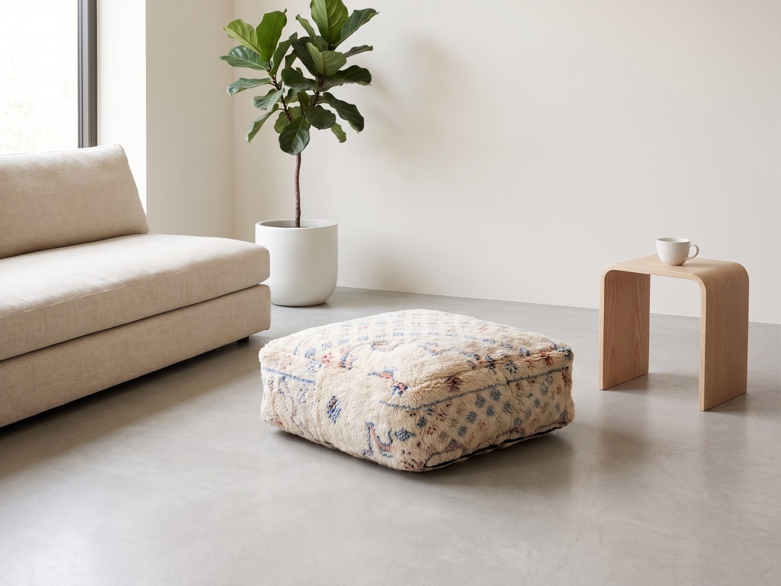 Beni Ourain Pouf 50×50×30 cm – handmade in Morocco