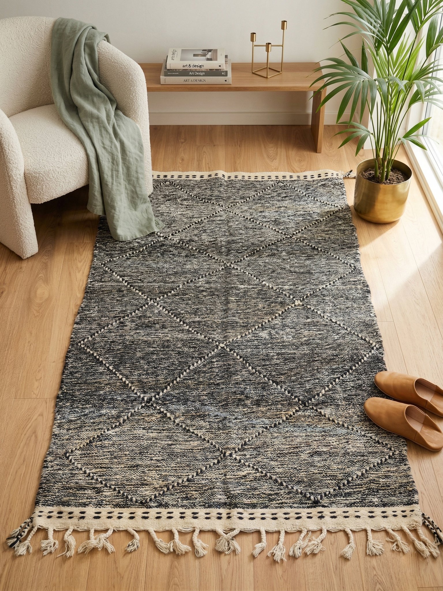 Black and Cream Kilim Rug 170×100 cm – view 5