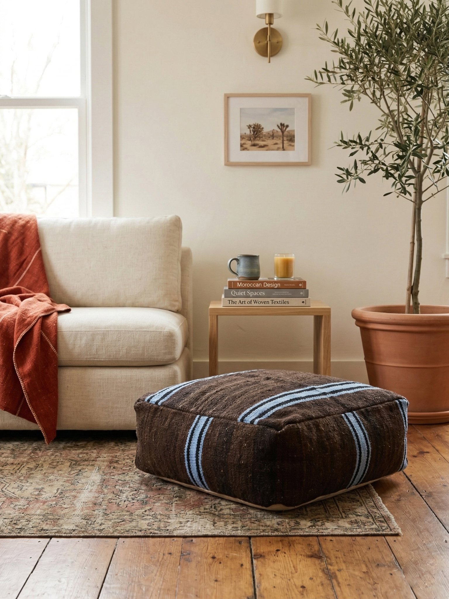 Brown Moroccan Pouf 50×50×30 cm – view 3
