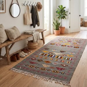 Akhnif Moroccan rug grey wool 230×115