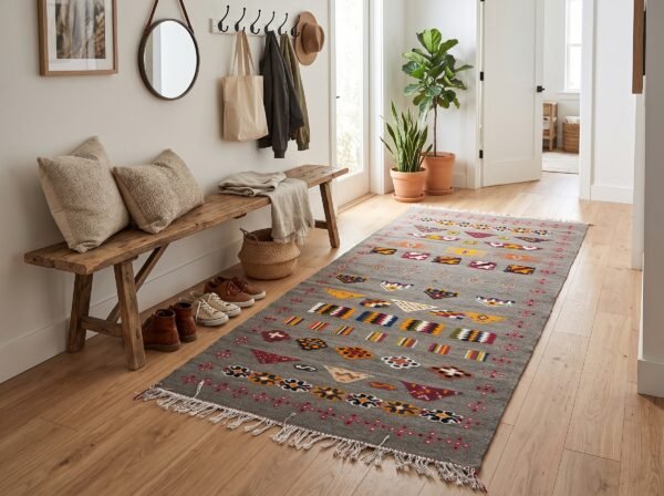 Akhnif Moroccan rug grey wool 230×115