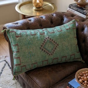 Green Cactus Silk Cushion 90×50 cm – handmade in Morocco
