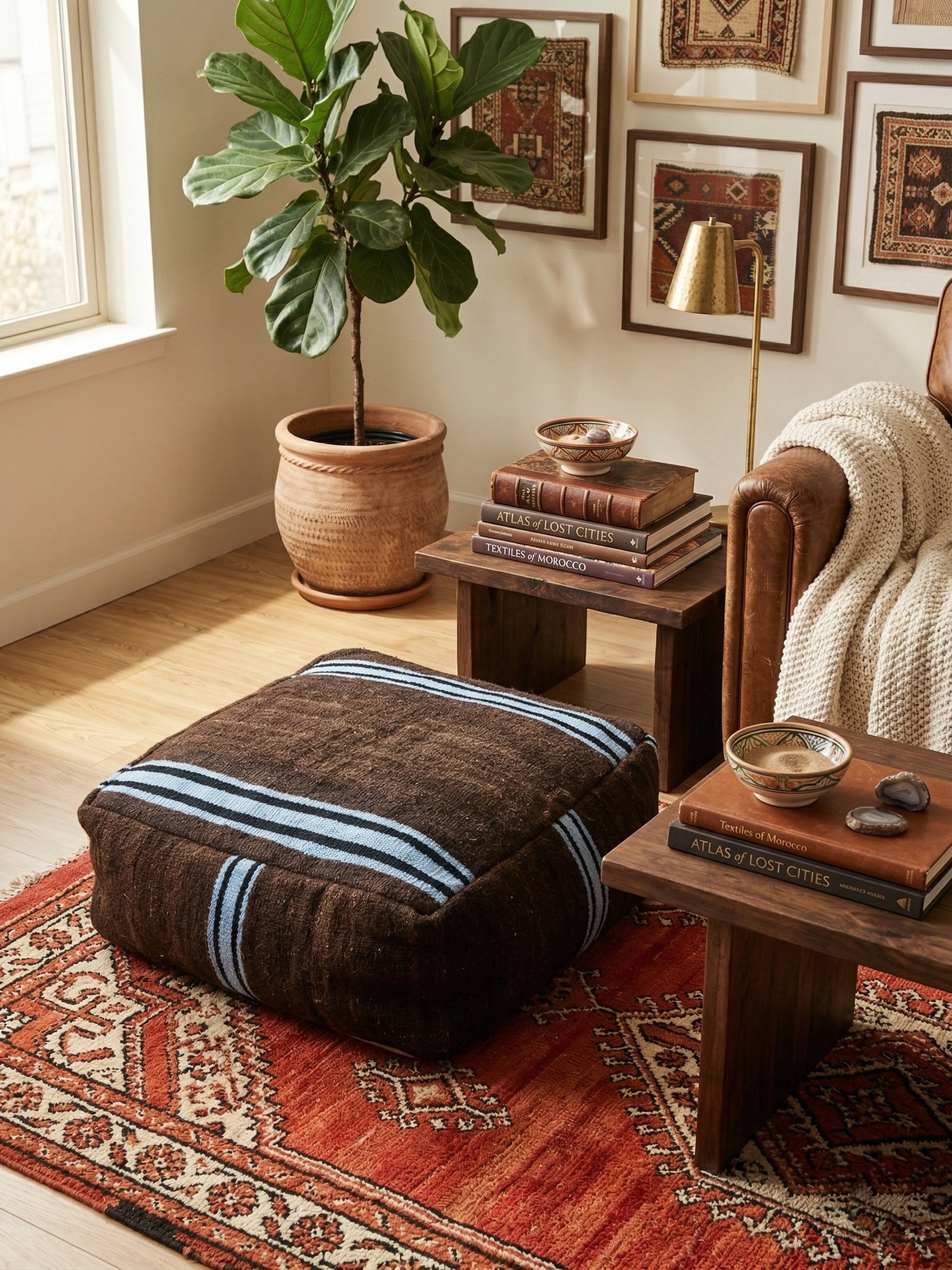Brown Moroccan Pouf 50×50×30 cm – view 4