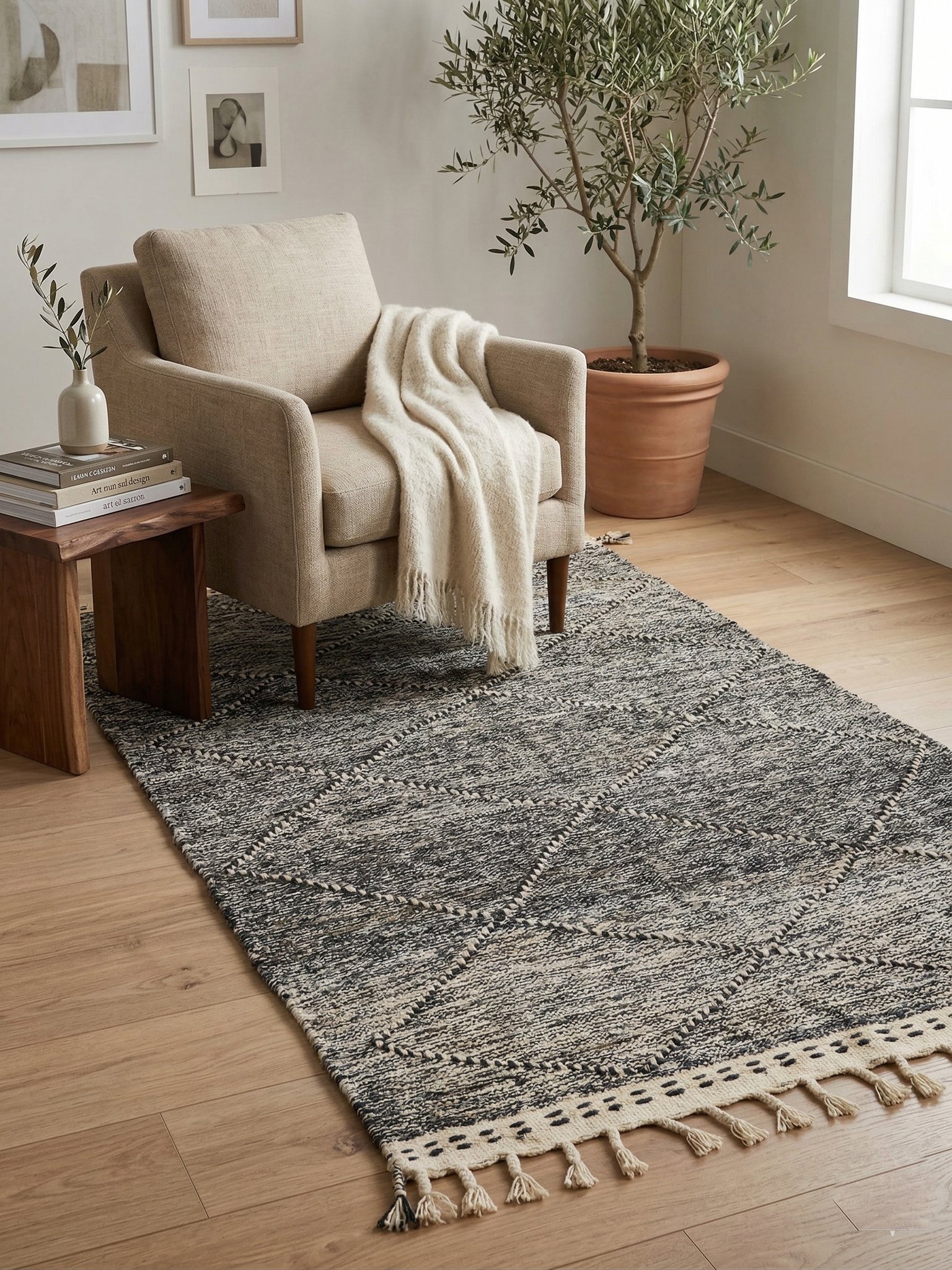 Black and Cream Kilim Rug 170×100 cm – view 4