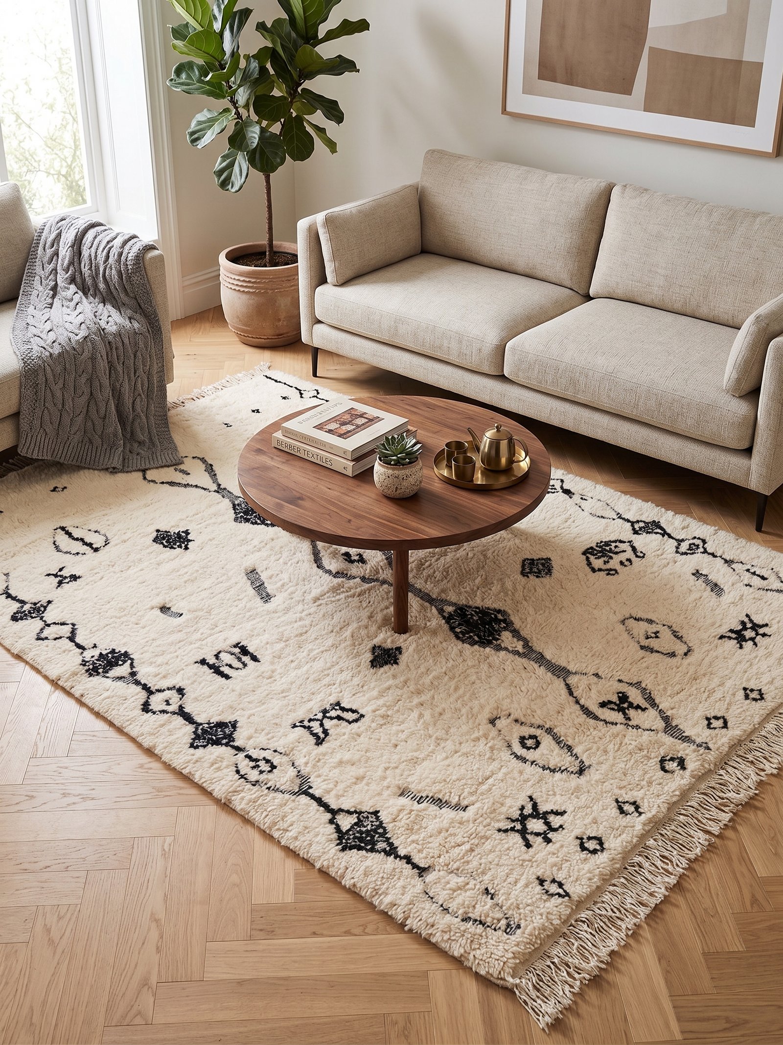 Cream Beni Ourain Rug 210×150 cm – view 4