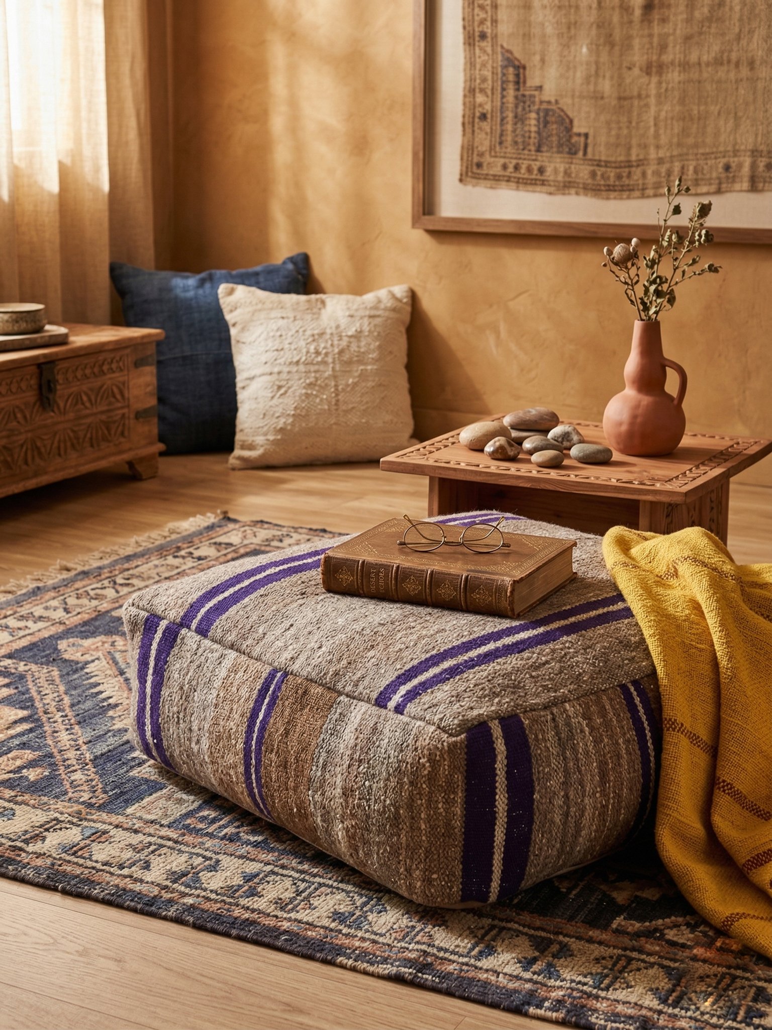 wool moroccan poof