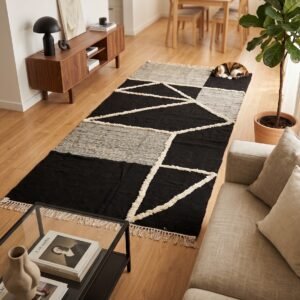 Beni Ourain Moroccan rug black wool 337×200