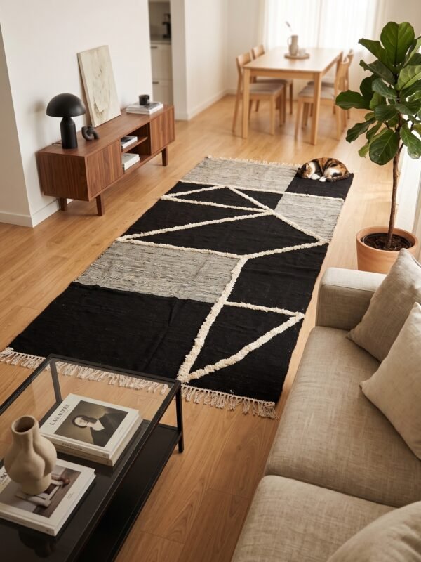 Beni Ourain Moroccan rug black wool 337×200