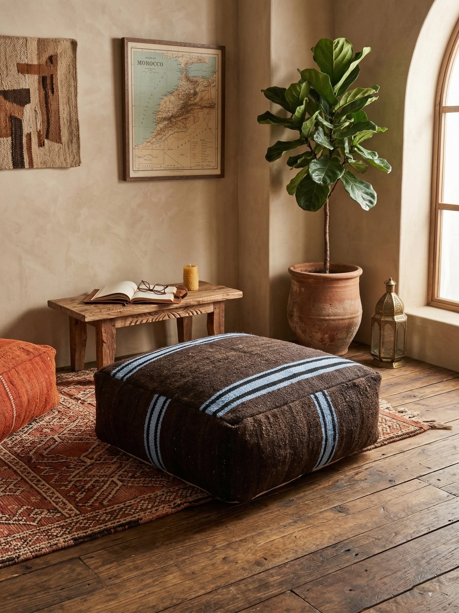 Brown Moroccan Pouf 50×50×30 cm – view 7