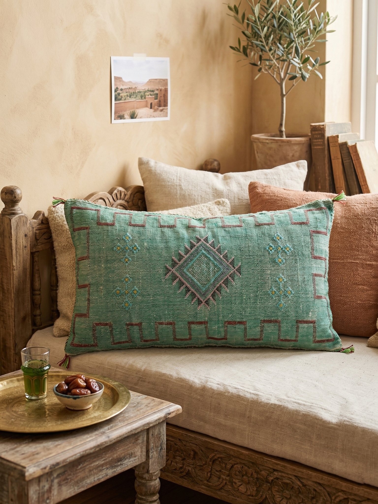 Green Cactus Silk Cushion 90×50 cm – view 6