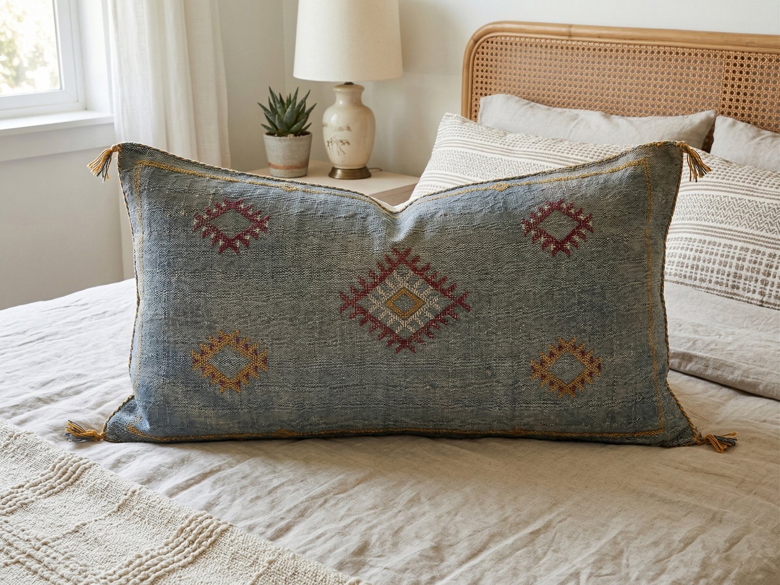 Long Grey Sabra Pillow 90×50 cm – handmade in Morocco
