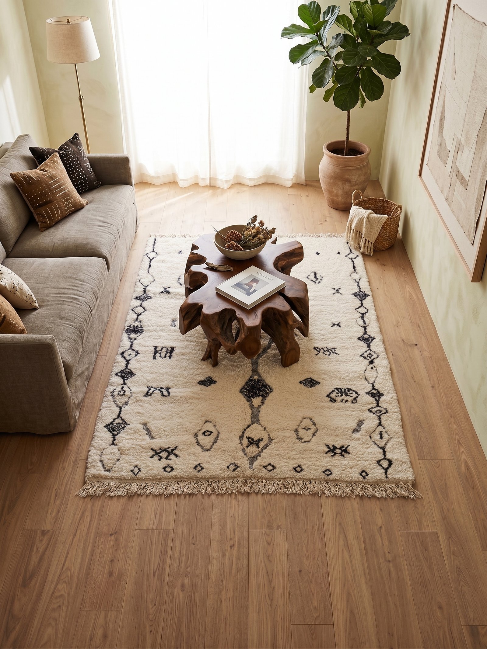 Cream Beni Ourain Rug 210×150 cm – handmade Moroccan wool rug