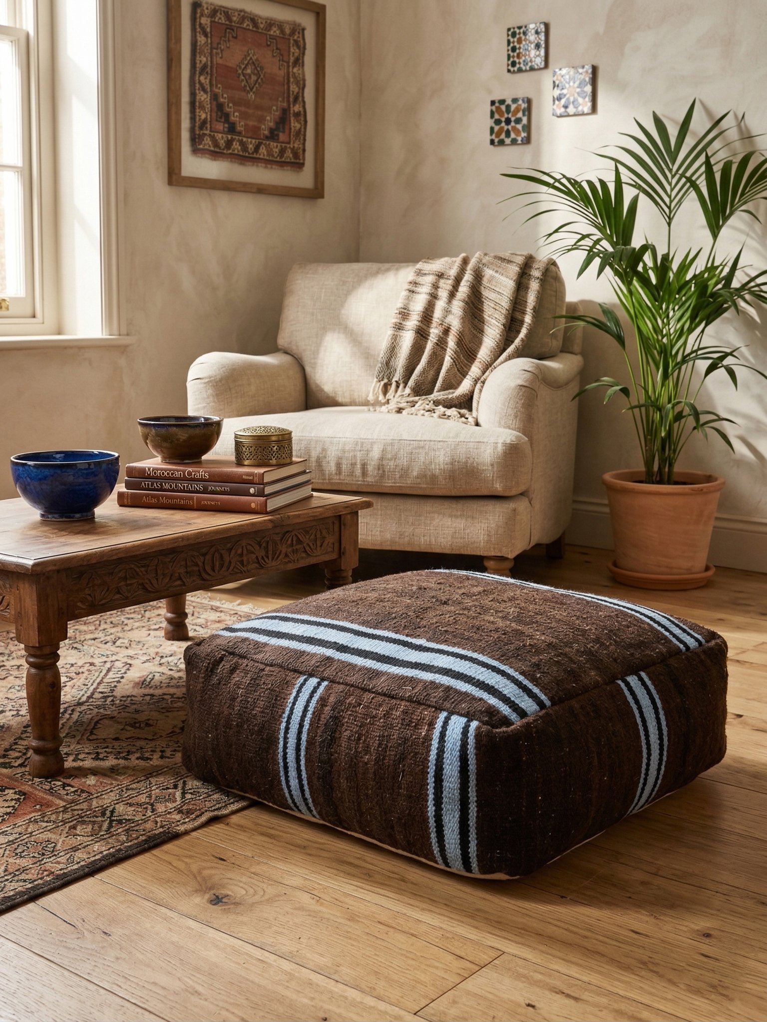 Brown Moroccan Pouf 50×50×30 cm – view 6