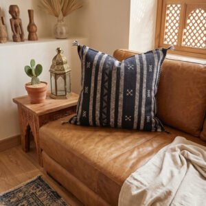 Black Cactus Silk Pillow 54×40 cm – handmade in Morocco