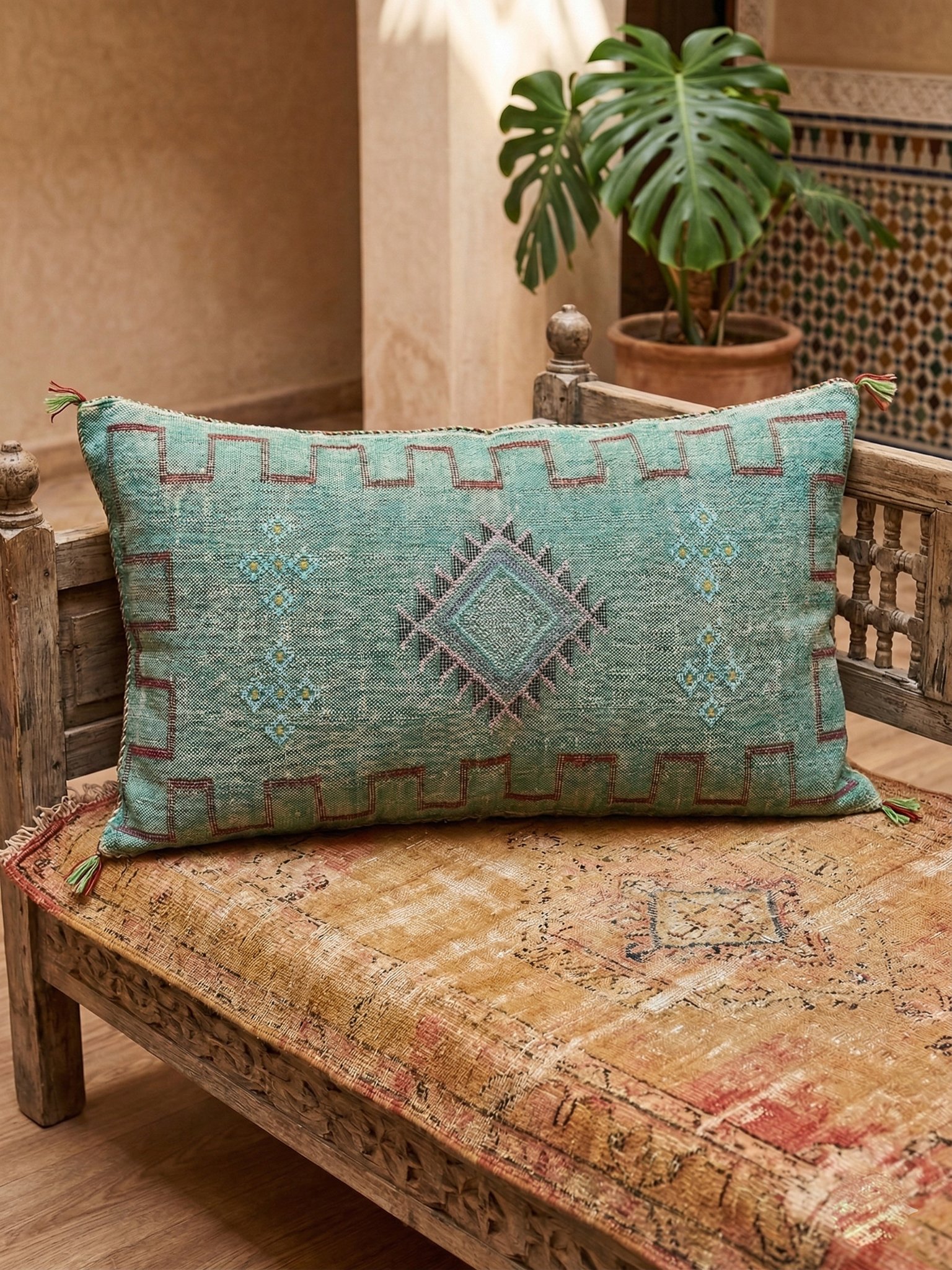 Green Cactus Silk Cushion 90×50 cm – view 5