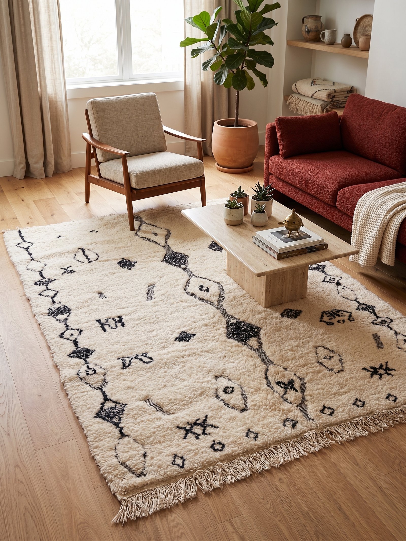 Cream Beni Ourain Rug 210×150 cm – view 3