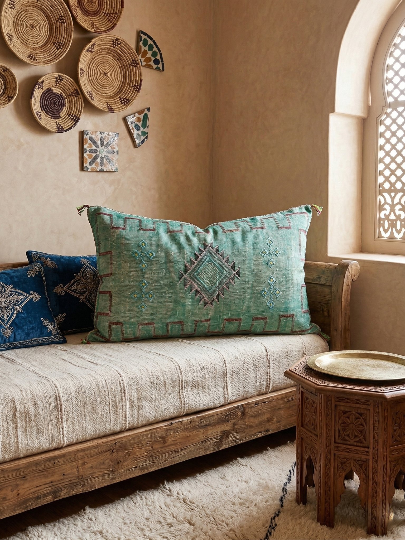 Green Cactus Silk Cushion 90×50 cm – view 2