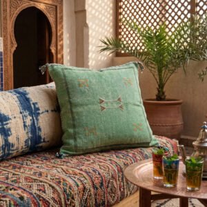 Green Sabra Cushion 45×45 cm – handmade in Morocco