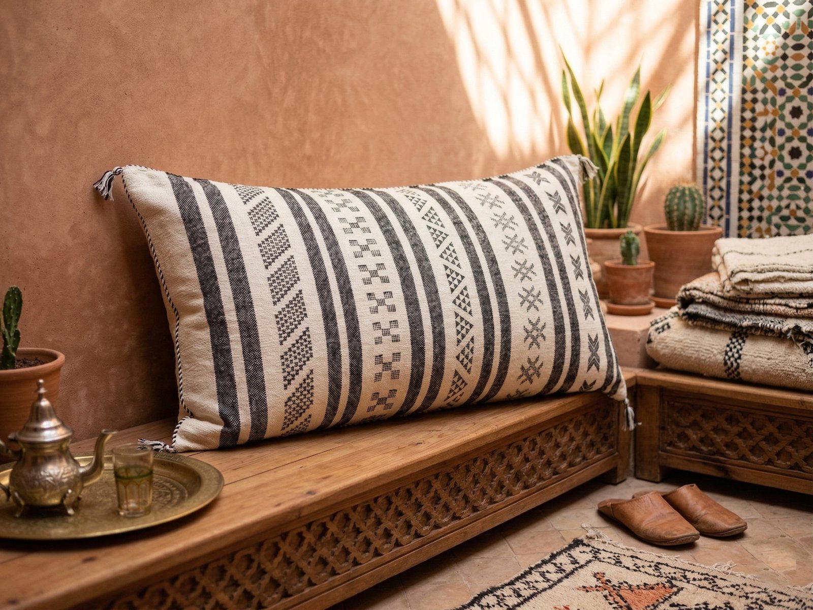 Long Ivory Cactus Silk Pillow 90×50 cm – view 3