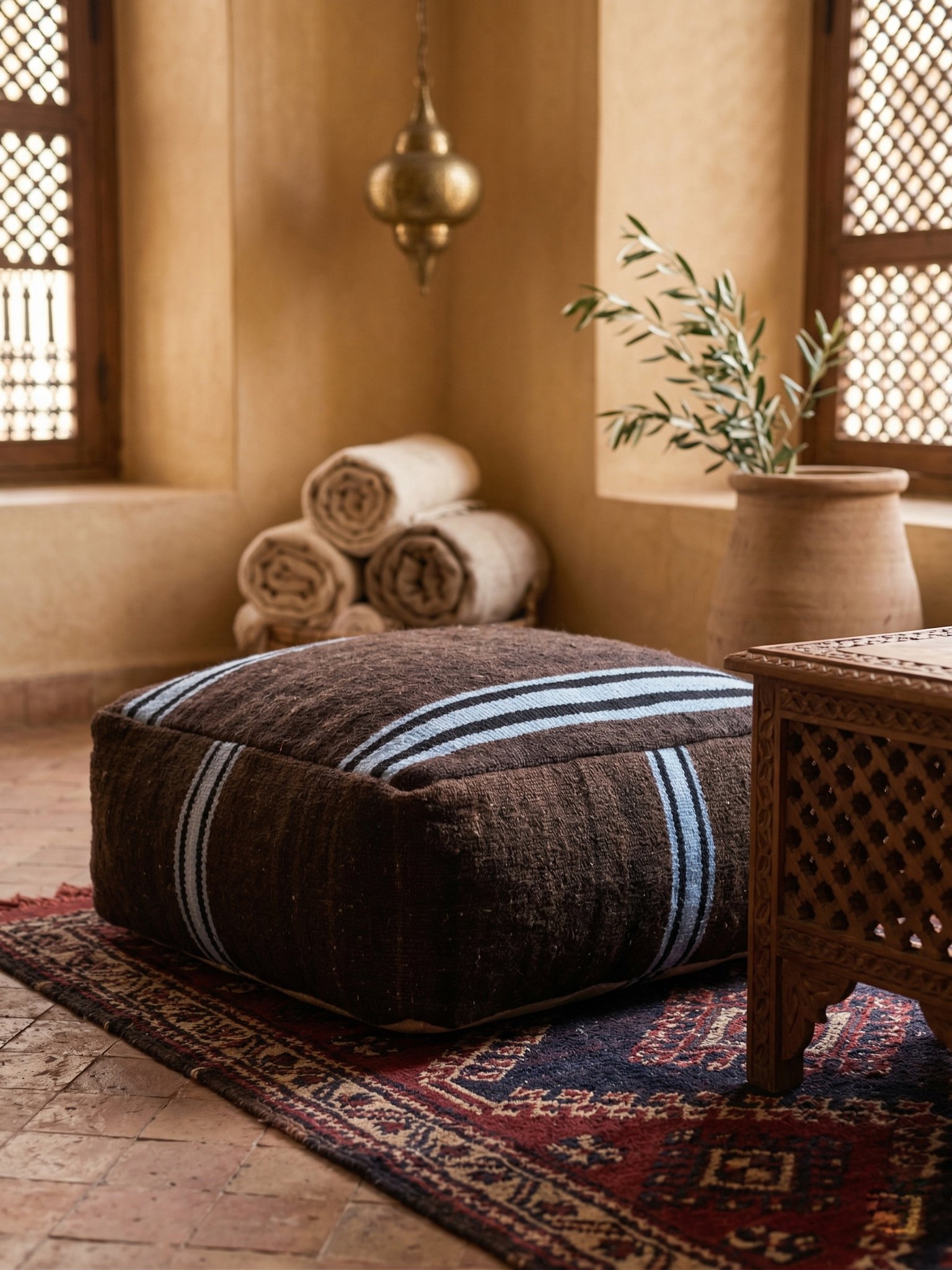 Brown Moroccan Pouf 50×50×30 cm – view 5