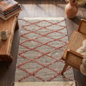 Red and Grey Zanafi Rug 155×100 cm – handmade in Morocco